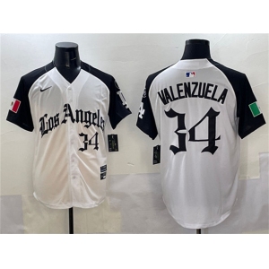 Men's Los Angeles Dodgers #34 Fernando Valenzuela White Black Mexico 2025 LA Gothic Style With Fernando Patch Vapor Premier Limited Stitched Baseball Jerse