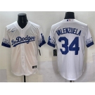 Men's Los Angeles Dodgers #34 Fernando Valenzuela White City Connect Cool Base Stitched Jersey