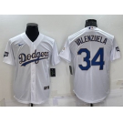 Men's Los Angeles Dodgers #34 Fernando Valenzuela White Gold Championship Stitched MLB Cool Base Nike Jersey