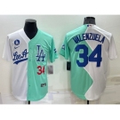 Men's Los Angeles Dodgers #34 Fernando Valenzuela White Green Number 2022 Celebrity Softball Game Cool Base Jersey1