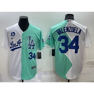 Men's Los Angeles Dodgers #34 Fernando Valenzuela White Green Number 2022 Celebrity Softball Game Cool Base Jersey