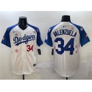 Men's Los Angeles Dodgers #34 Fernando Valenzuela White Royal 2025 Tokyo Series Limited Stitched Baseball Jersey