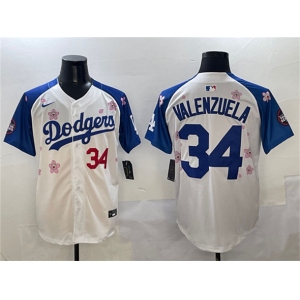 Men's Los Angeles Dodgers #34 Fernando Valenzuela White Royal 2025 Tokyo Series Limited Stitched Baseball Jersey