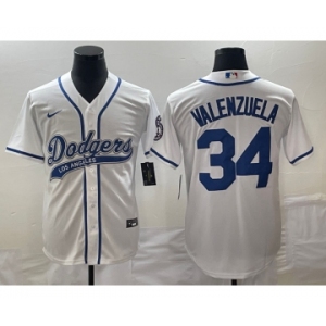 Men's Los Angeles Dodgers #34 Fernando Valenzuela White With Patch Cool Base Stitched Baseball Jersey1