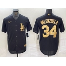 Men's Los Angeles Dodgers #34 Toro Valenzuela Black Gold Cool Base Stitched Baseball Jersey