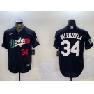 Mens Los Angeles Dodgers #34 Toro Valenzuela Black Mexico 2024 World Series Cool Base Stitched Baseball Jersey