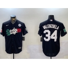Men's Los Angeles Dodgers #34 Toro Valenzuela Black Mexico 2024 World Series With No. 34 Patch Cool Base Stitched Baseball Jersey