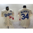 Men's Los Angeles Dodgers #34 Toro Valenzuela Cream 1981 Cooperstown Stitched Baseball Jersey