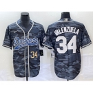 Men's Los Angeles Dodgers #34 Toro Valenzuela Number Gray Camo Cool Base With Patch Stitched Baseball Jersey