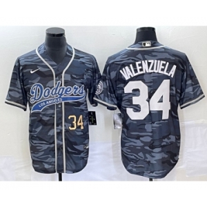 Men's Los Angeles Dodgers #34 Toro Valenzuela Number Gray Camo Cool Base With Patch Stitched Baseball Jersey