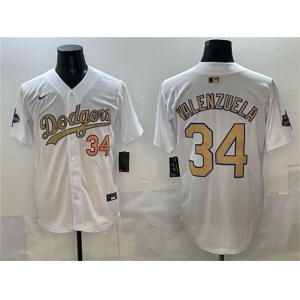 Men's Los Angeles Dodgers #34 Toro Valenzuela White 2025 Gold Collection Limited Stitched Baseball Jersey