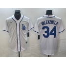 Men's Los Angeles Dodgers #34 Toro Valenzuela White Cool Base Stitched Baseball Jersey