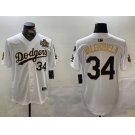 Mens Los Angeles Dodgers #34 Toro Valenzuela White Gold 2024 World Series With Fernando Memorial Patch Limited Stitched Baseball Jersey