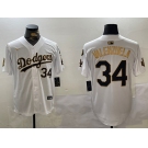 Men's Los Angeles Dodgers #34 Toro Valenzuela White Gold 2024 World Series With Fernando Memorial Patch Limited Stitched Baseball Jerseys