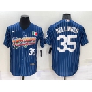 Men's Los Angeles Dodgers #35 Cody Bellinger Number Navy Blue Pinstripe Mexico 2020 World Series Cool Base Nike Jersey