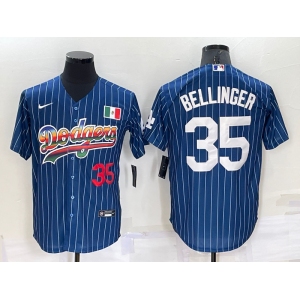 Men's Los Angeles Dodgers #35 Cody Bellinger Number Navy Blue Pinstripe Mexico 2020 World Series Cool Base Nike Jersey