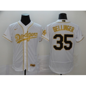 Men's Los Angeles Dodgers #35 Cody Bellinger White Gold Flexbase Authentic Collection Baseball Jersey