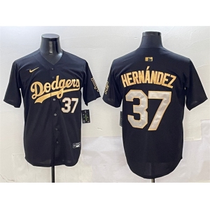 Men's Los Angeles Dodgers #37 Teoscar Hernandez Black Gold Limited Stitched Baseball Jersey
