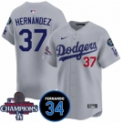 Men's Los Angeles Dodgers #37 Teoscar Hernandez Gray 2024 World Series Champions With Fernando Memorial Patch Vapor Premier Limited Stitched Baseball Jerse