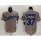 Men's Los Angeles Dodgers #37 Teoscar Hernandez Grey With Los Cool Base Stitched Jersey