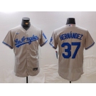 Men's Los Angeles Dodgers #37 Teoscar Hernandez Grey With Los Flex Base Stitched Jersey