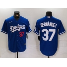 Men's Los Angeles Dodgers #37 Teoscar Hernandez Number Blue Cool Base Stitched Jersey