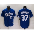 Men's Los Angeles Dodgers #37 Teoscar Hernandez Number Blue Cool Base Stitched Jerseys