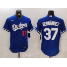 Men's Los Angeles Dodgers #37 Teoscar Hernandez Number Blue Flex Base Stitched Jersey