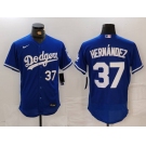 Men's Los Angeles Dodgers #37 Teoscar Hernandez Number Blue Flex Base Stitched Jerseys