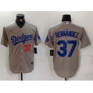 Men's Los Angeles Dodgers #37 Teoscar Hernandez Number Grey Cool Base Stitched Jersey