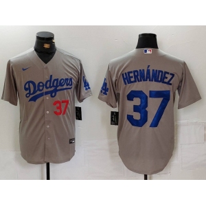 Men's Los Angeles Dodgers #37 Teoscar Hernandez Number Grey Cool Base Stitched Jersey