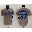 Men's Los Angeles Dodgers #37 Teoscar Hernandez Number Grey Cool Base Stitched Jerseys