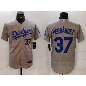 Men's Los Angeles Dodgers #37 Teoscar Hernandez Number Grey Flex Base Stitched Jerseys