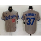 Men's Los Angeles Dodgers #37 Teoscar Hernandez Number Grey With Los Cool Base Stitched Jersey