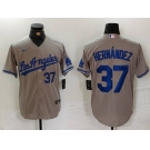 Men's Los Angeles Dodgers #37 Teoscar Hernandez Number Grey With Los Cool Base Stitched Jerseys