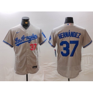 Men's Los Angeles Dodgers #37 Teoscar Hernandez Number Grey With Los Flex Base Stitched Jersey