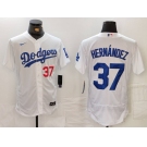 Men's Los Angeles Dodgers #37 Teoscar Hernandez Number White Flex Base Stitched Jersey