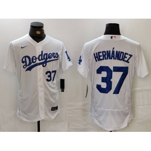 Men's Los Angeles Dodgers #37 Teoscar Hernandez Number White Flex Base Stitched Jerseys