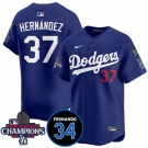 Men's Los Angeles Dodgers #37 Teoscar Hernandez Royal 2024 World Series Champions With Fernando Memorial Patch Vapor Premier Limited Stitched Baseball Jers