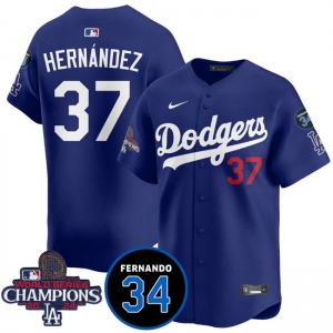 Men's Los Angeles Dodgers #37 Teoscar Hernandez Royal 2024 World Series Champions With Fernando Memorial Patch Vapor Premier Limited Stitched Baseball Jers