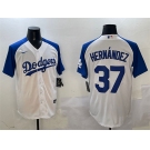 Men's Los Angeles Dodgers #37 Teoscar Hernandez White Blue Cool Base Stitched Baseball Jersey