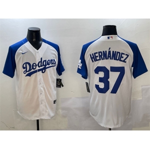 Men's Los Angeles Dodgers #37 Teoscar Hernandez White Blue Cool Base Stitched Baseball Jersey