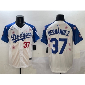 Men's Los Angeles Dodgers #37 Teoscar Hernandez White Royal 2025 Tokyo Series Limited Stitched Baseball Jersey