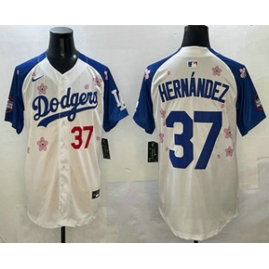 Men's Los Angeles Dodgers #37 Teoscar Hernandez White Royal 2025 Tokyo Series Limited Stitched Jersey