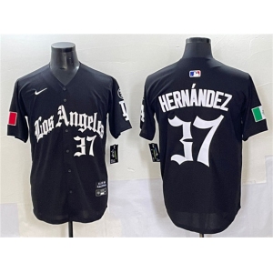 Men's Los Angeles Dodgers #37 Teoscar Hernández Black 2025 LA Gothic Style With Fernando Patch Vapor Premier Limited Stitched Baseball Jersey