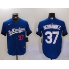 Men's Los Angeles Dodgers #37 Teoscar Hernández Blue Cool Base Stitched Baseball Jersey1