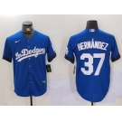 Men's Los Angeles Dodgers #37 Teoscar Hernández Blue Cool Base Stitched Baseball Jersey