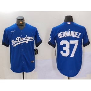 Men's Los Angeles Dodgers #37 Teoscar Hernández Blue Cool Base Stitched Baseball Jersey