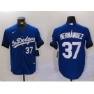 Men's Los Angeles Dodgers #37 Teoscar Hernández Blue Cool Base Stitched Baseball Jerseys