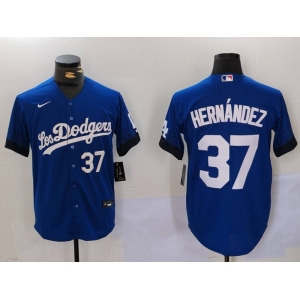 Men's Los Angeles Dodgers #37 Teoscar Hernández Blue Cool Base Stitched Baseball Jerseys